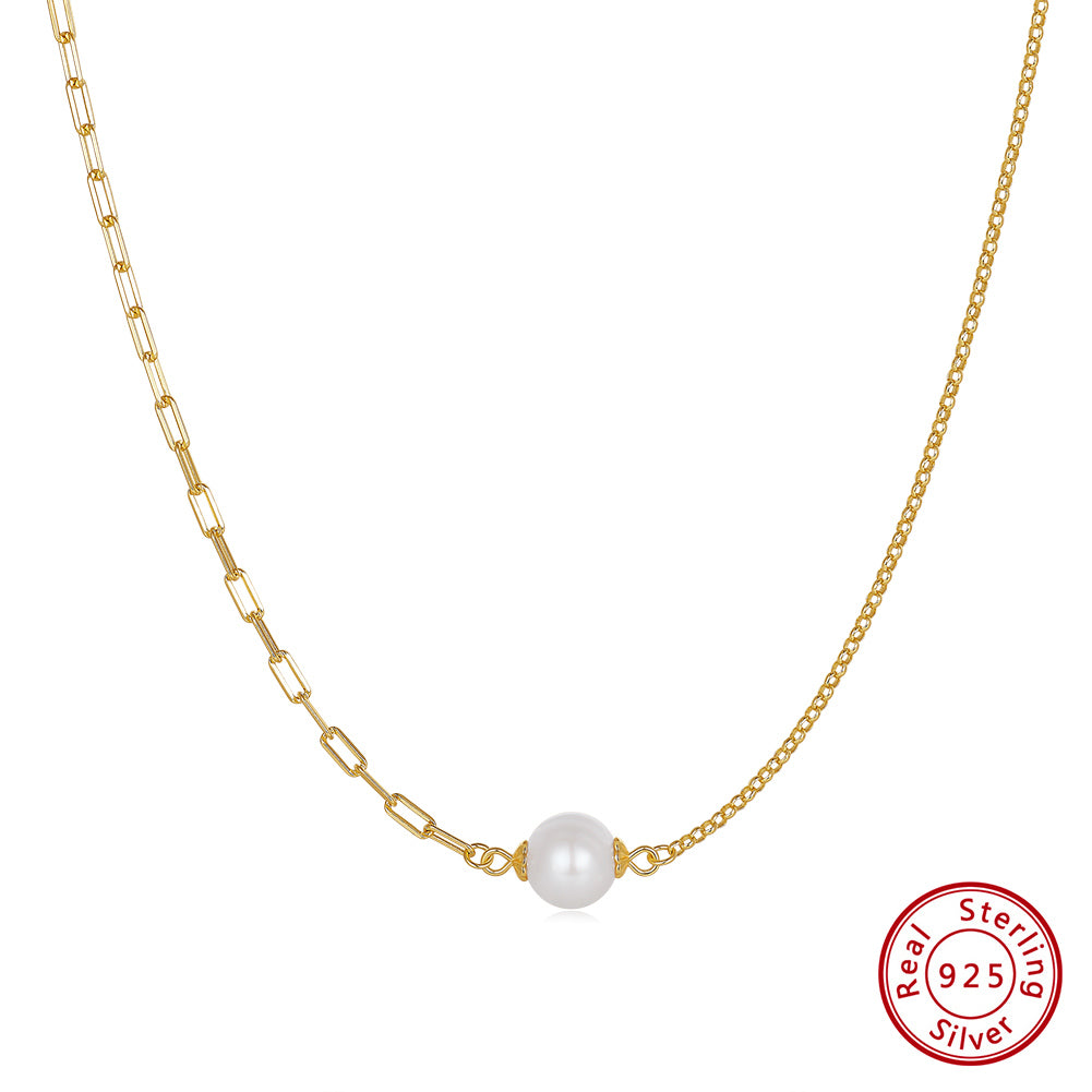 Cultured Freshwater Pearl 14K Gold Plated 925 Sterling Silver Paperclip Necklace