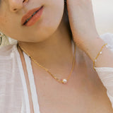 Cultured Freshwater Pearl 14K Gold Plated 925 Sterling Silver Paperclip Necklace