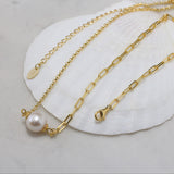 Cultured Freshwater Pearl 14K Gold Plated 925 Sterling Silver Paperclip Necklace