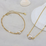 Cultured Freshwater Pearl 14K Gold Plated 925 Sterling Silver Paperclip Necklace
