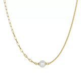 Cultured Freshwater Pearl 14K Gold Plated 925 Sterling Silver Paperclip Necklace Bracelet Set