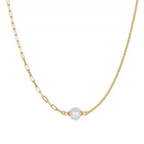 Cultured Freshwater Pearl 14K Gold Plated 925 Sterling Silver Paperclip Necklace