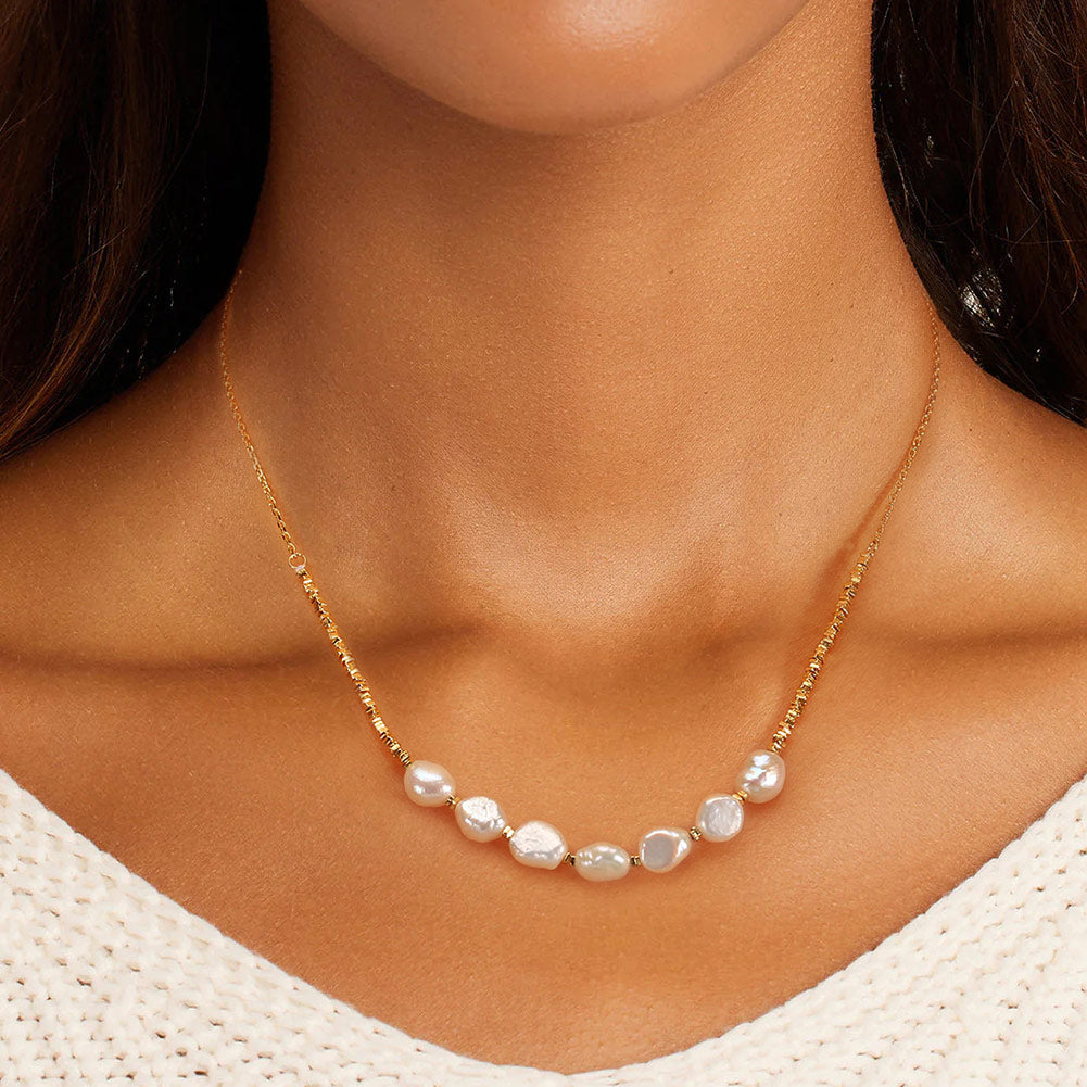 Cultured Freshwater Pearl 14K Gold Plated 925 Sterling Silver Patchwork Necklace