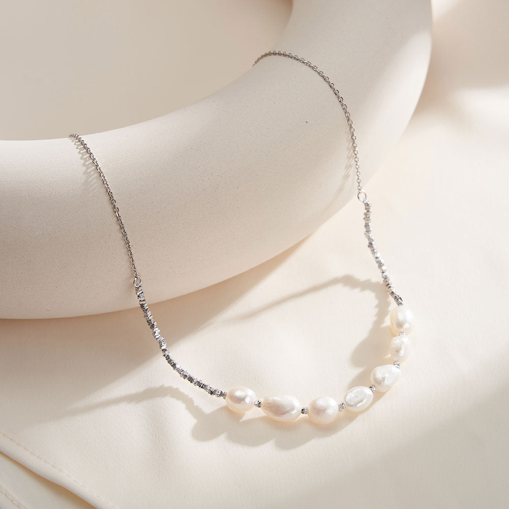 Cultured Freshwater Pearl 14K Gold Plated 925 Sterling Silver Patchwork Necklace