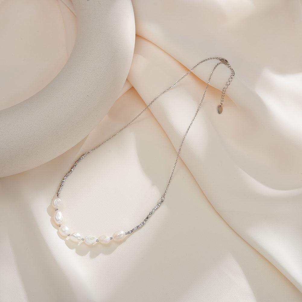 Cultured Freshwater Pearl 14K Gold Plated 925 Sterling Silver Patchwork Necklace