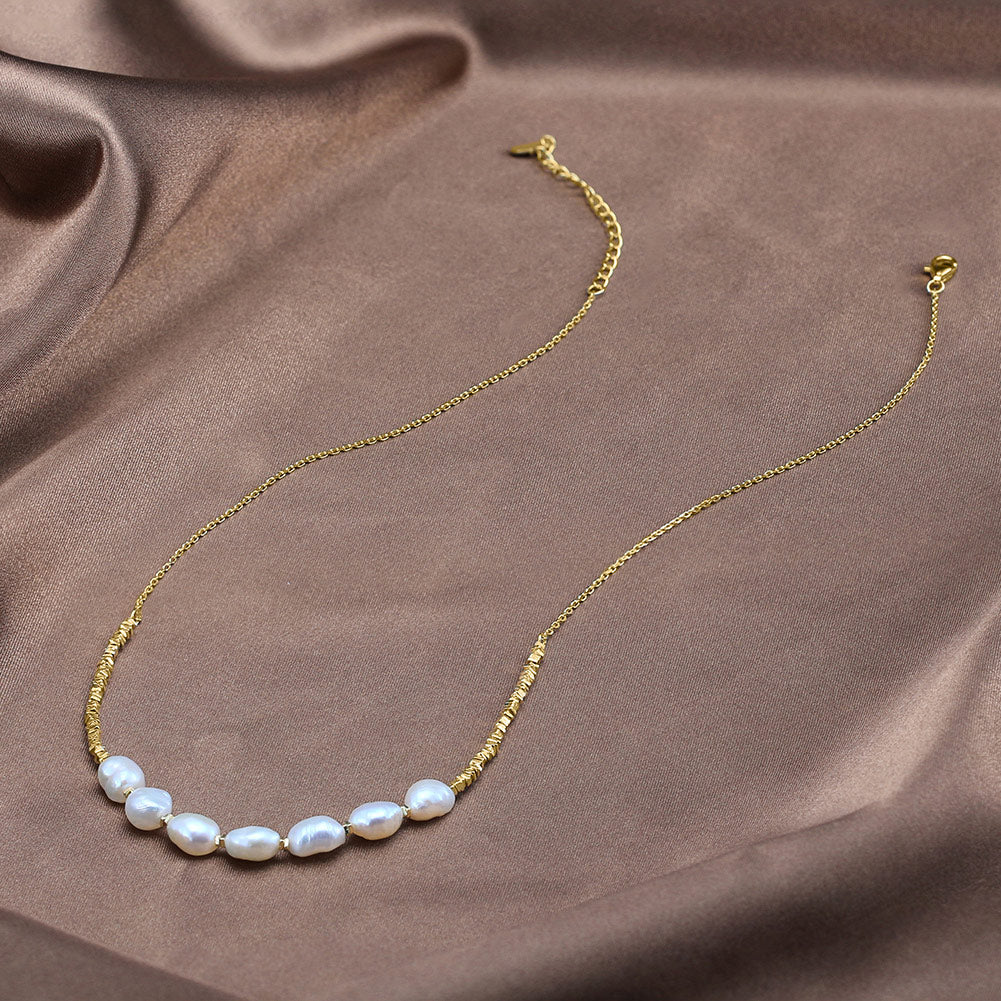 Cultured Freshwater Pearl 14K Gold Plated 925 Sterling Silver Patchwork Necklace