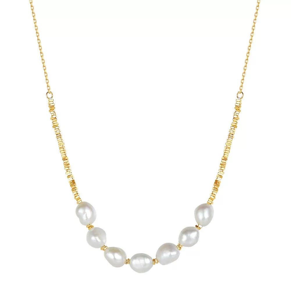 Cultured Freshwater Pearl 14K Gold Plated 925 Sterling Silver Patchwork Necklace