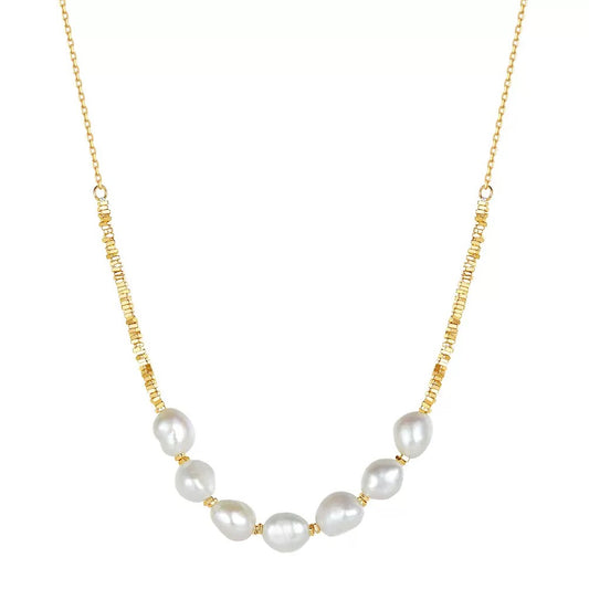 Cultured Freshwater Pearl 14K Gold Plated 925 Sterling Silver Patchwork Necklace