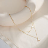 Cultured Freshwater Pearl 14K Gold Plated 925 Sterling Silver Flower Double Necklace