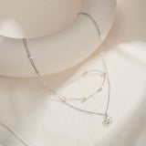 Cultured Freshwater Pearl 14K Gold Plated 925 Sterling Silver Flower Double Necklace