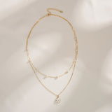 Cultured Freshwater Pearl 14K Gold Plated 925 Sterling Silver Flower Double Necklace