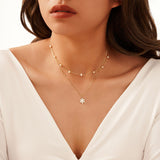 Cultured Freshwater Pearl 14K Gold Plated 925 Sterling Silver Flower Double Necklace