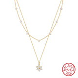Cultured Freshwater Pearl 14K Gold Plated 925 Sterling Silver Flower Double Necklace