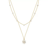 Cultured Freshwater Pearl 14K Gold Plated 925 Sterling Silver Flower Double Necklace