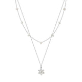 Cultured Freshwater Pearl 14K Gold Plated 925 Sterling Silver Flower Double Necklace
