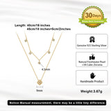 Cultured Freashwater Pearl 14K Gold Plated 925 Sterling Silver Four-leaf Clover Star Double Necklace