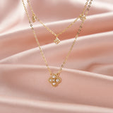 Cultured Freashwater Pearl 14K Gold Plated 925 Sterling Silver Four-leaf Clover Star Double Necklace