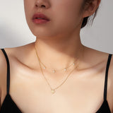 Cultured Freashwater Pearl 14K Gold Plated 925 Sterling Silver Four-leaf Clover Star Double Necklace