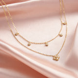 Cultured Freashwater Pearl 14K Gold Plated 925 Sterling Silver Four-leaf Clover Star Double Necklace