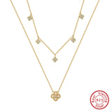 Cultured Freashwater Pearl 14K Gold Plated 925 Sterling Silver Four-leaf Clover Star Double Necklace