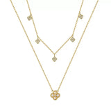 Cultured Freashwater Pearl 14K Gold Plated 925 Sterling Silver Four-leaf Clover Star Double Necklace