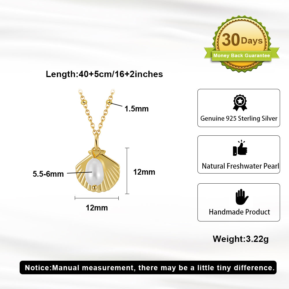 Cultured Freashwater Pearl 925 Sterling Silver 14K Gold Plated Ocean Summer Necklace