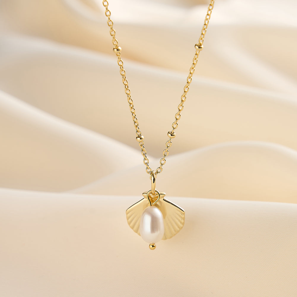 Cultured Freashwater Pearl 925 Sterling Silver 14K Gold Plated Ocean Summer Necklace
