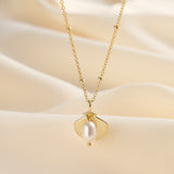 Cultured Freashwater Pearl 925 Sterling Silver 14K Gold Plated Ocean Summer Necklace