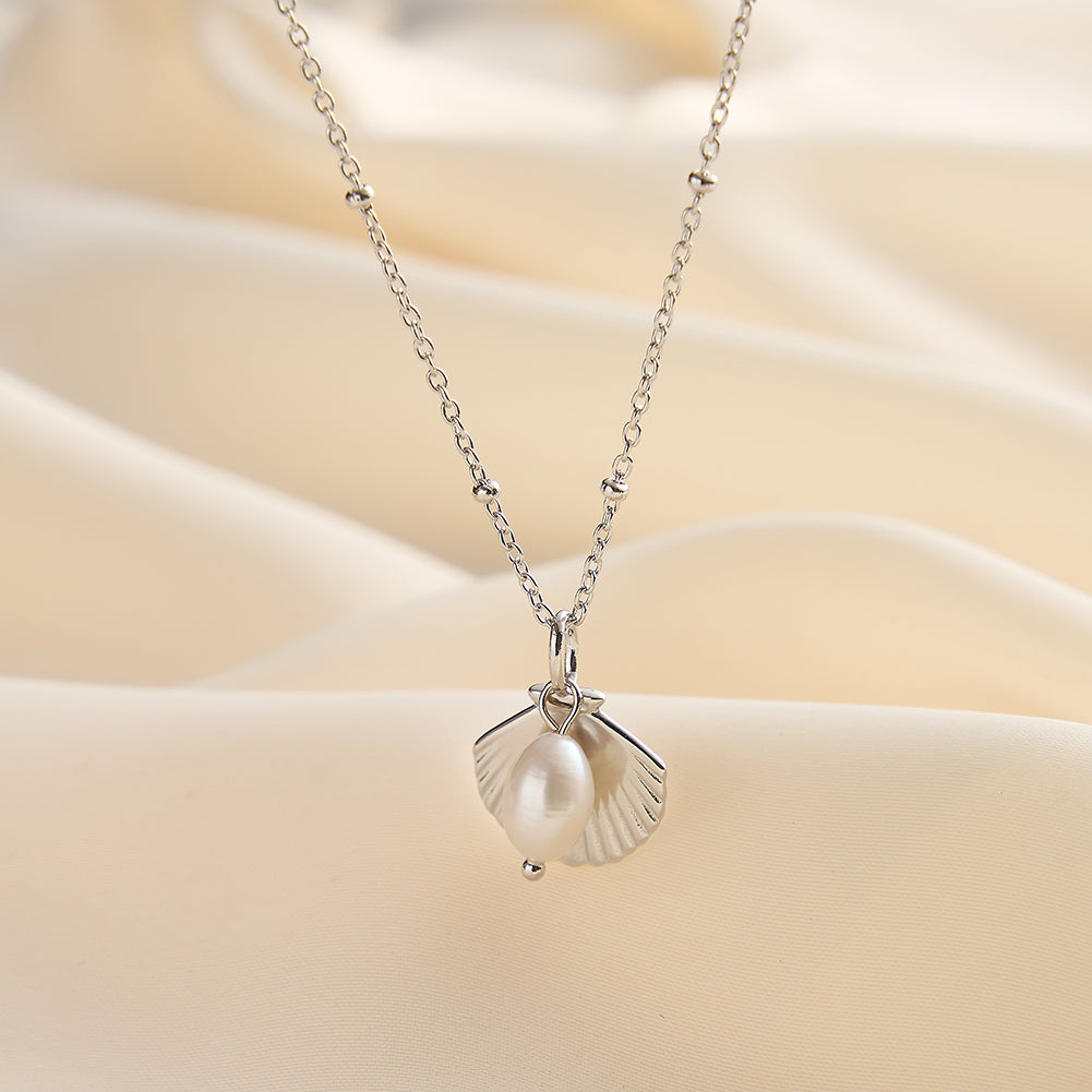Cultured Freashwater Pearl 925 Sterling Silver 14K Gold Plated Ocean Summer Necklace