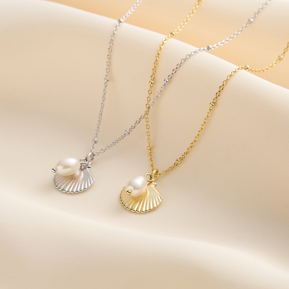 Cultured Freashwater Pearl 925 Sterling Silver 14K Gold Plated Ocean Summer Necklace