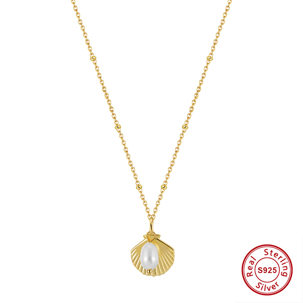 Cultured Freashwater Pearl 925 Sterling Silver 14K Gold Plated Ocean Summer Necklace