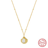 Cultured Freashwater Pearl 925 Sterling Silver 14K Gold Plated Ocean Summer Necklace
