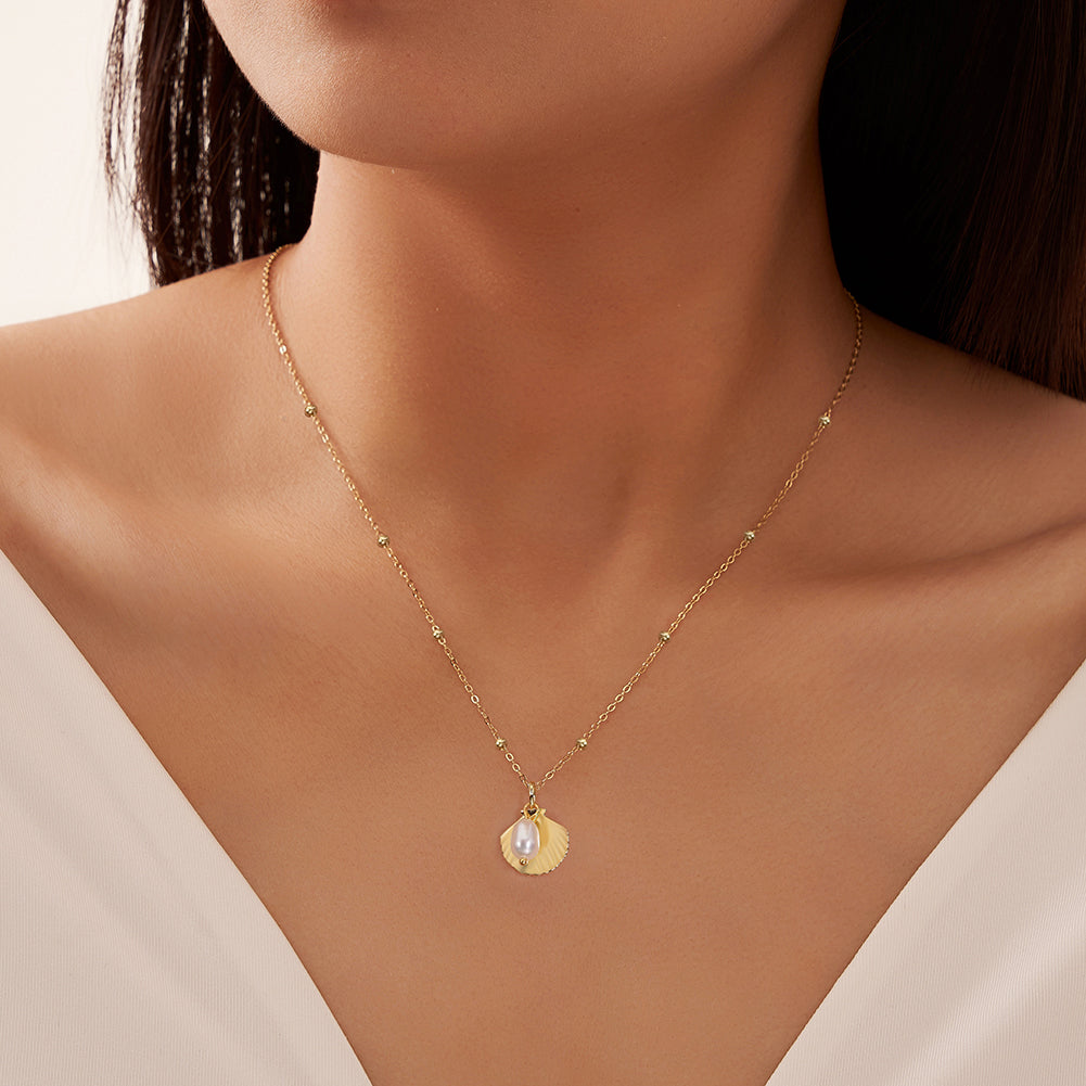 Cultured Freashwater Pearl 925 Sterling Silver 14K Gold Plated Ocean Summer Necklace