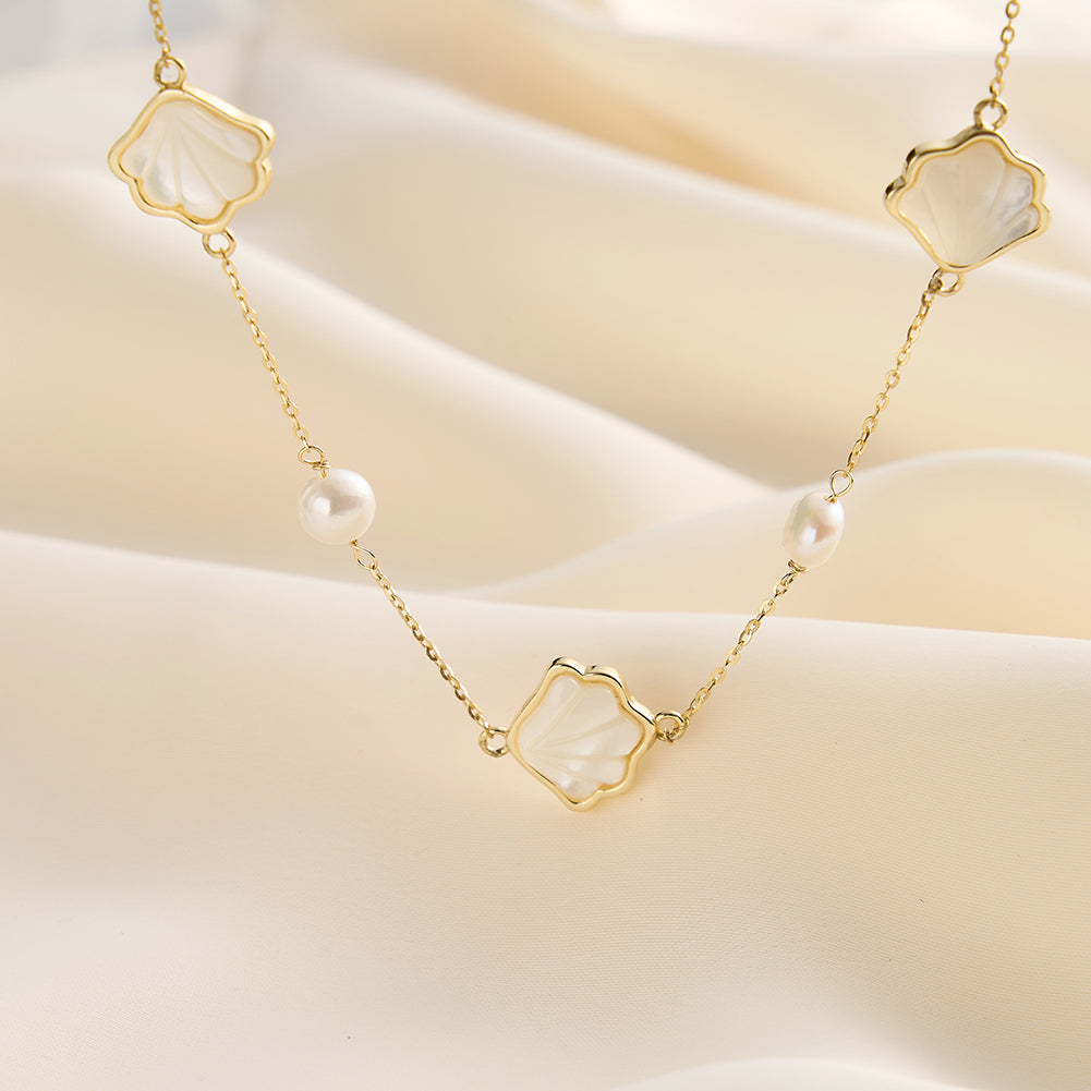 Cultured Freashwater Pearl 925 Sterling Silver Natural Shell Necklace