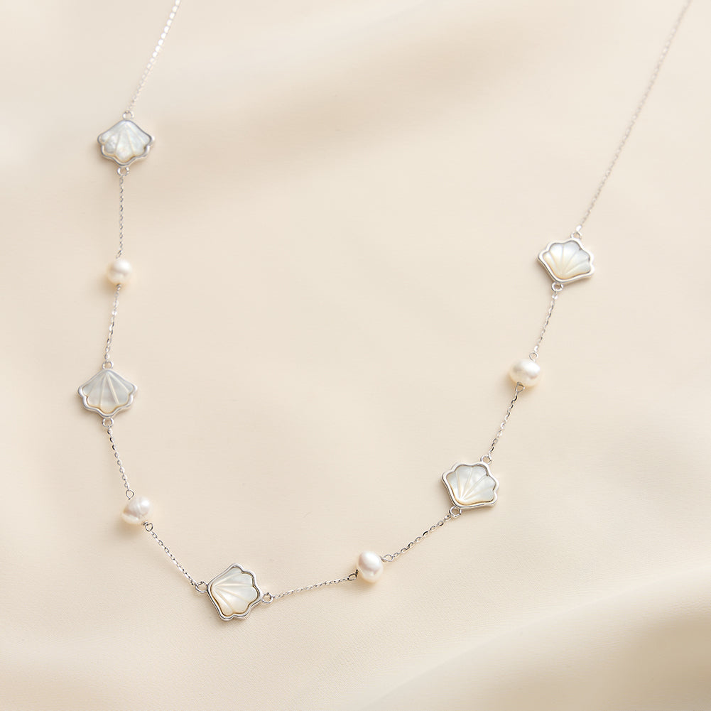 Cultured Freashwater Pearl 925 Sterling Silver Natural Shell Necklace