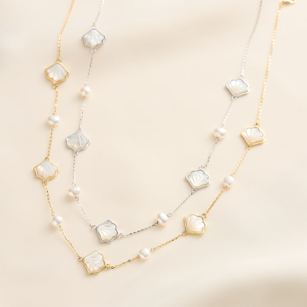 Cultured Freashwater Pearl 925 Sterling Silver Natural Shell Necklace