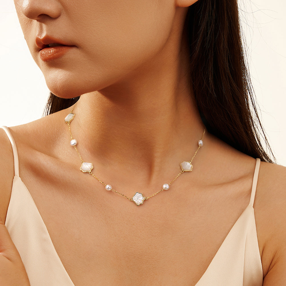 Cultured Freashwater Pearl 925 Sterling Silver Natural Shell Necklace