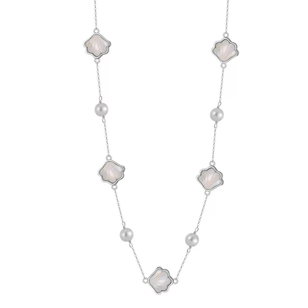 Cultured Freashwater Pearl 925 Sterling Silver Natural Shell Necklace