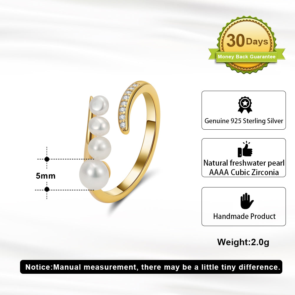 Cultured Freashwater Pear 14K Gold Plated 925 Sterling Silver Adjustable Ring