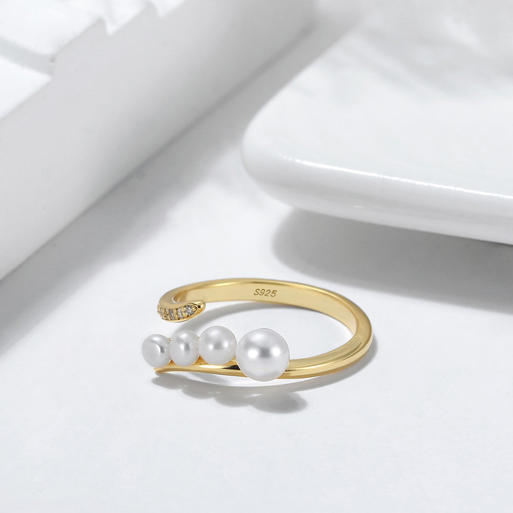 Cultured Freashwater Pear 14K Gold Plated 925 Sterling Silver Adjustable Ring