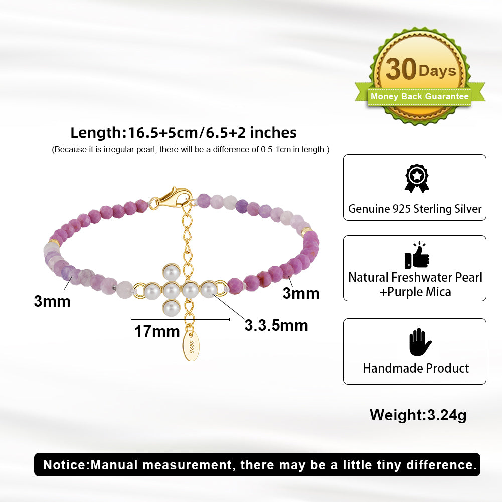 Natural Freshwater Pearl 925 Sterling Silver Purple Mica Bracelet