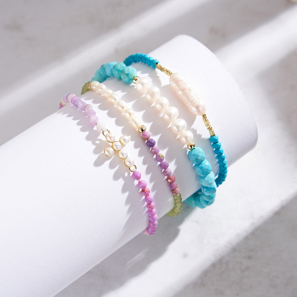 Natural Freshwater Pearl 925 Sterling Silver Purple Mica Bracelet