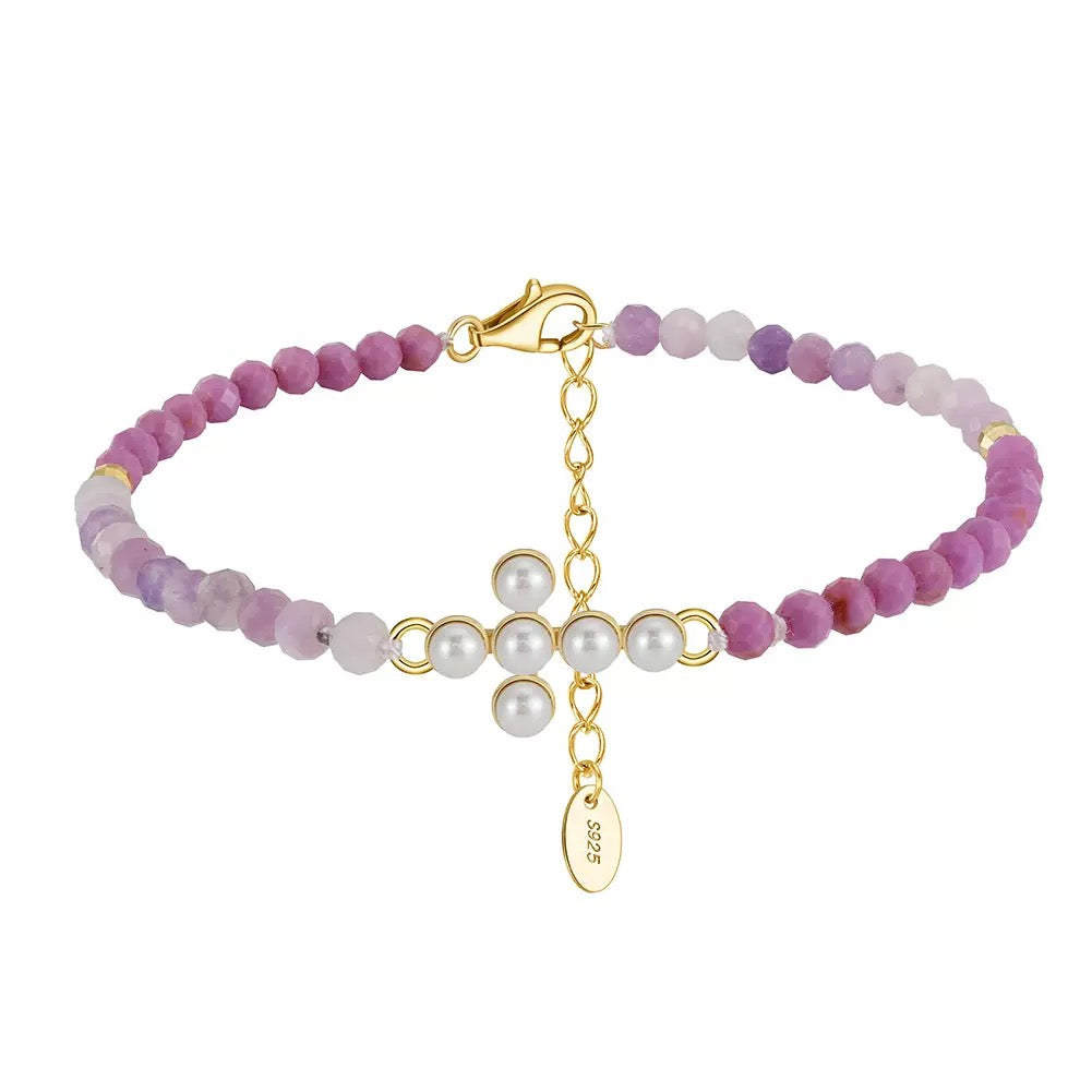 Natural Freshwater Pearl 925 Sterling Silver Purple Mica Bracelet