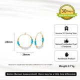 Natural Freshwater Pearl Turquoise 14K Gold Plated 925 Sterling Silver Earrings