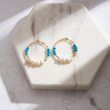 Natural Freshwater Pearl Turquoise 14K Gold Plated 925 Sterling Silver Earrings