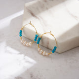 Natural Freshwater Pearl Turquoise 14K Gold Plated 925 Sterling Silver Earrings