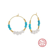 Natural Freshwater Pearl Turquoise 14K Gold Plated 925 Sterling Silver Earrings