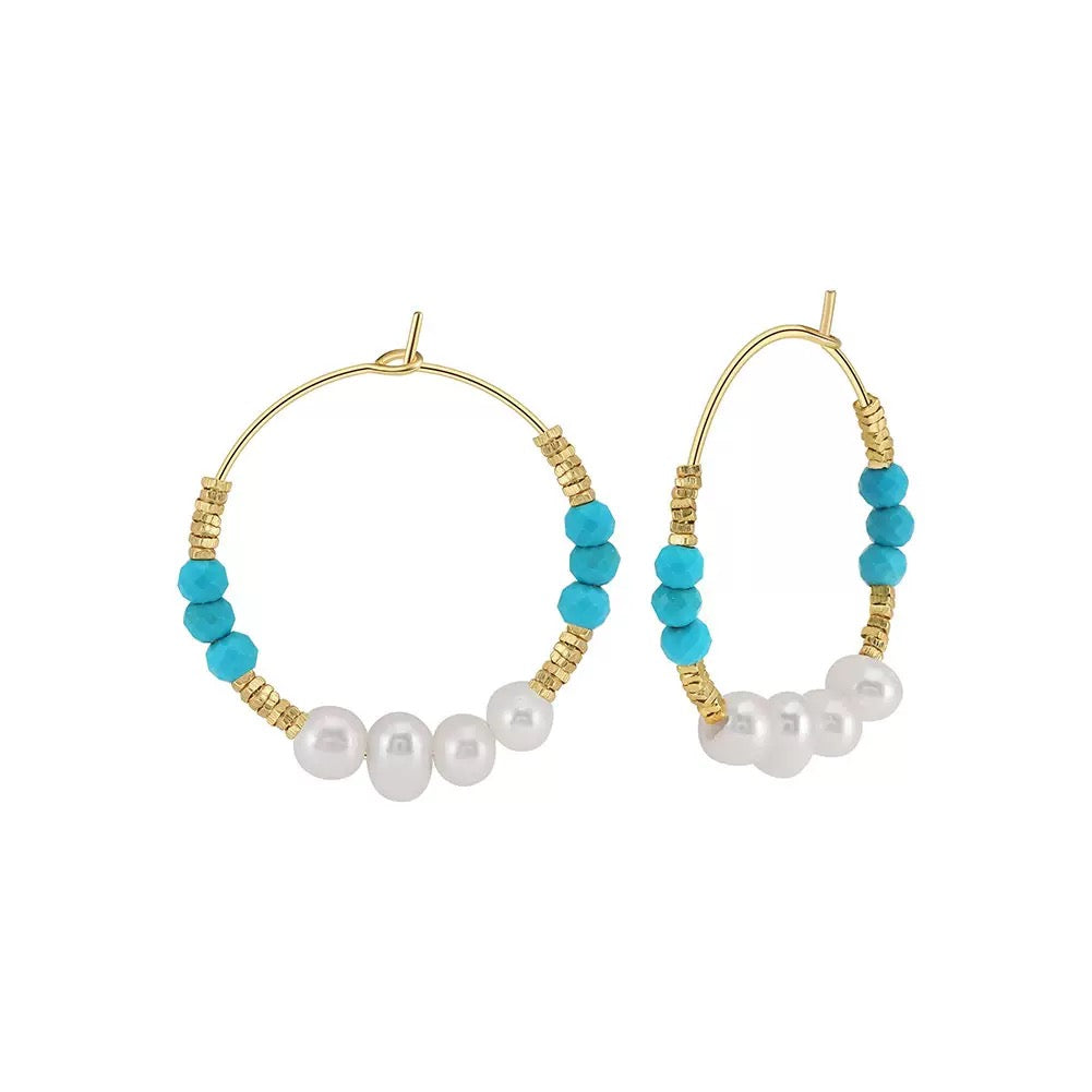 Natural Freshwater Pearl Turquoise 14K Gold Plated 925 Sterling Silver Earrings