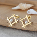 925 Sterling Silver French Style Natural Pearl Geometric Earrings for Women, Unique and Chic Fashion Jewelry