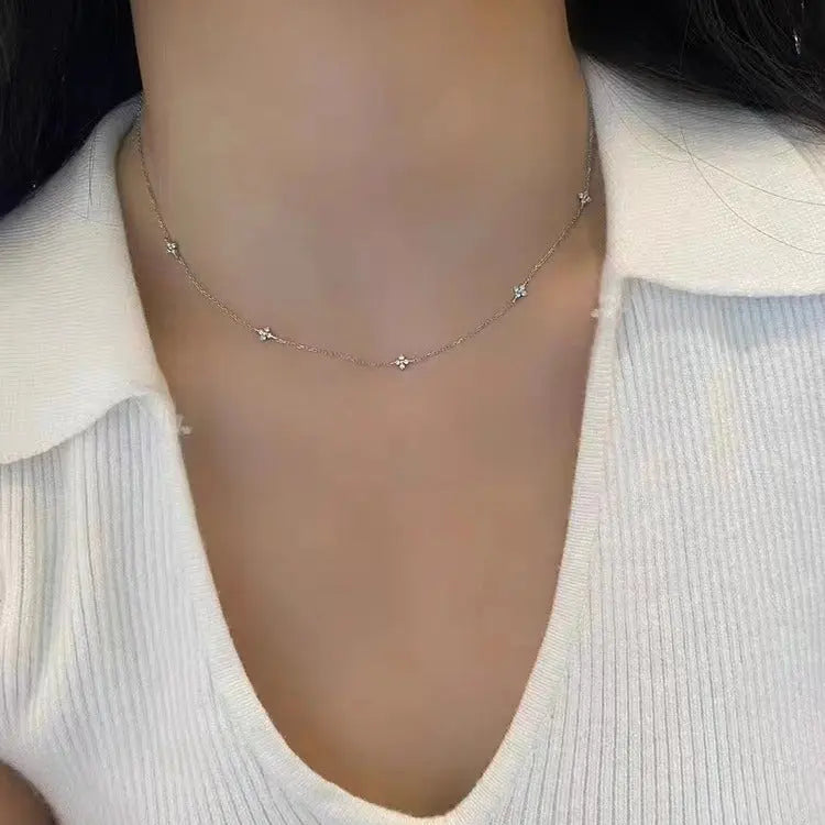 S925 Sterling Silver Necklace Four-leaf Clover Plated 18K Gold Light Luxury Star Elegant High-grade Glep New Arch Chain TWINKLE QUEEN